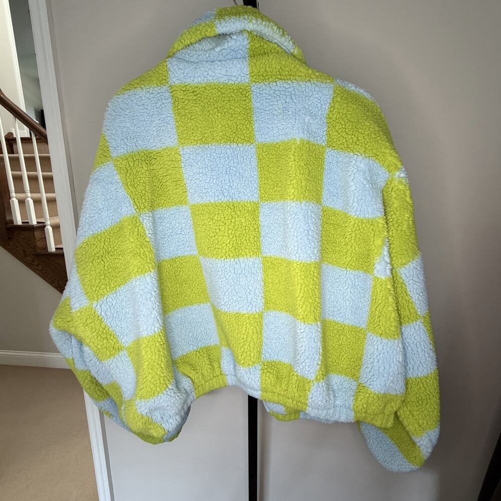 Urban Outfitters Cloud Plush Teddy Jacket Checked Zip Up Large - Picture 10 of 12